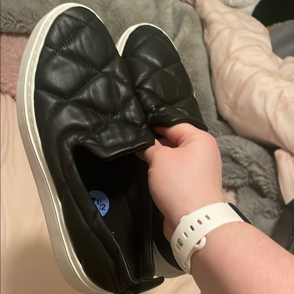 Eileen Fisher Black Quilted Slip-On Sneakers - Picture 3 of 3